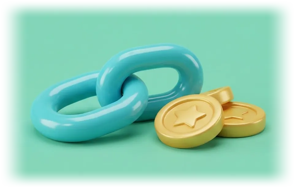 3D cartoon chain links with coins.